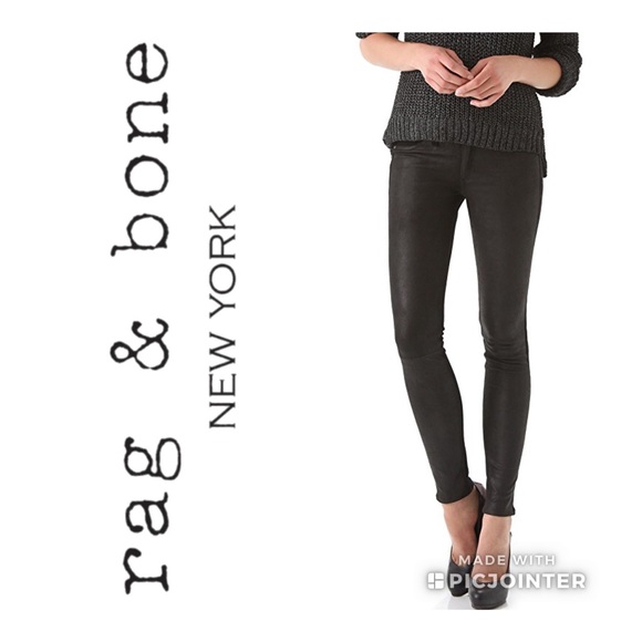 rag & bone Denim - RAG & BONE Hyde Leather Front Skinny Jeans Black